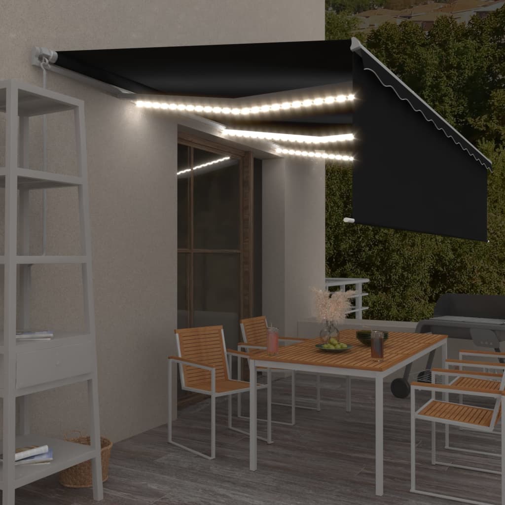 Manual Retractable Awning With Blind&Led 3X2.5M Blue&White