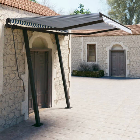 Manual Retractable Awning With Posts Orange And Brown