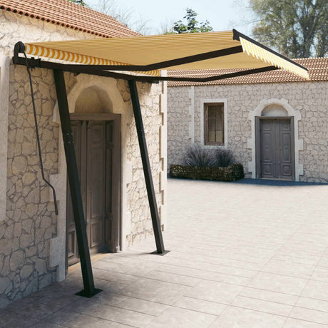 Manual Retractable Awning With Posts Orange And Brown