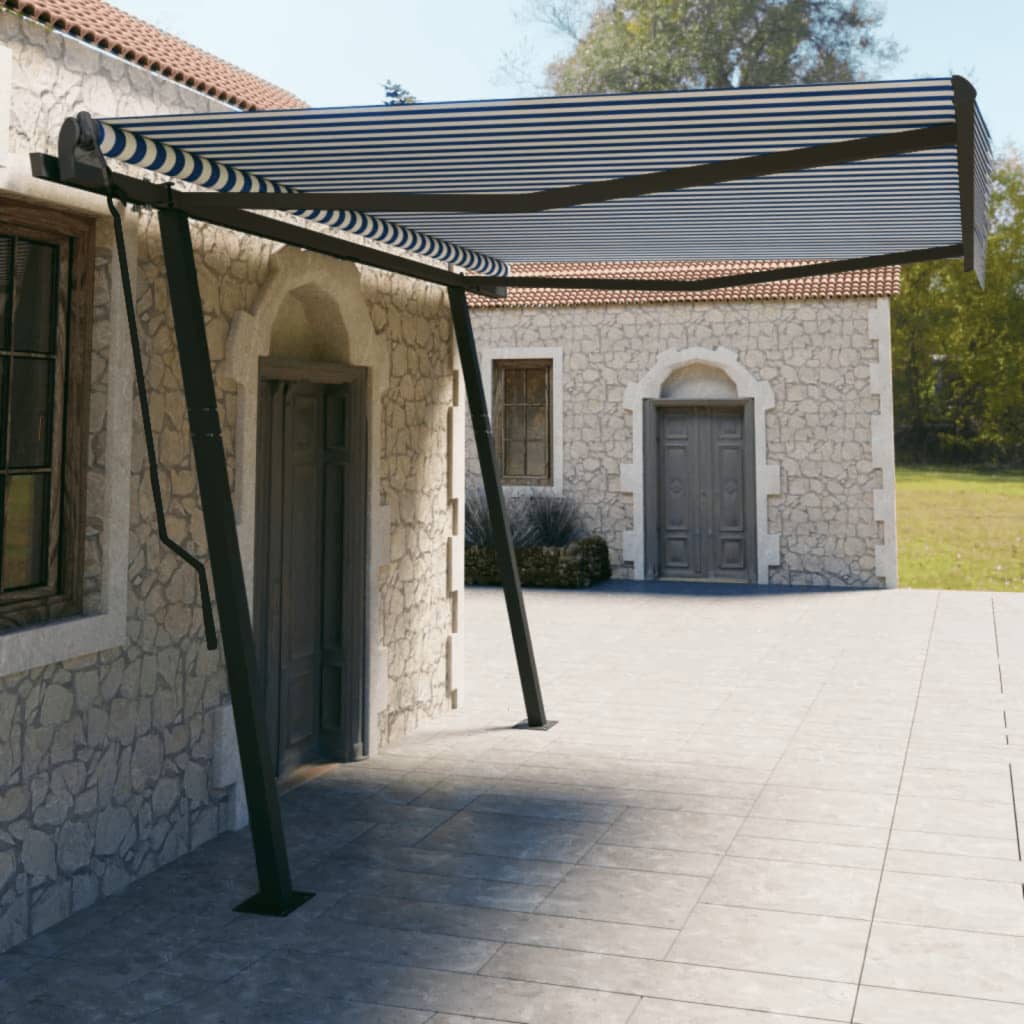 Manual Retractable Awning With Posts Orange And Brown