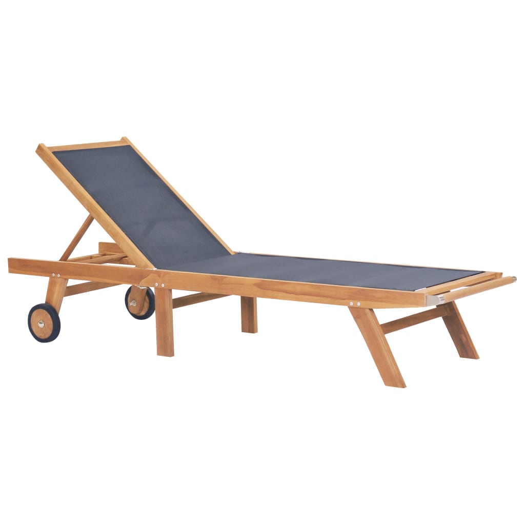 Folding Sun Loungers With Wheels 2 Pcs Solid Teak And Textilene