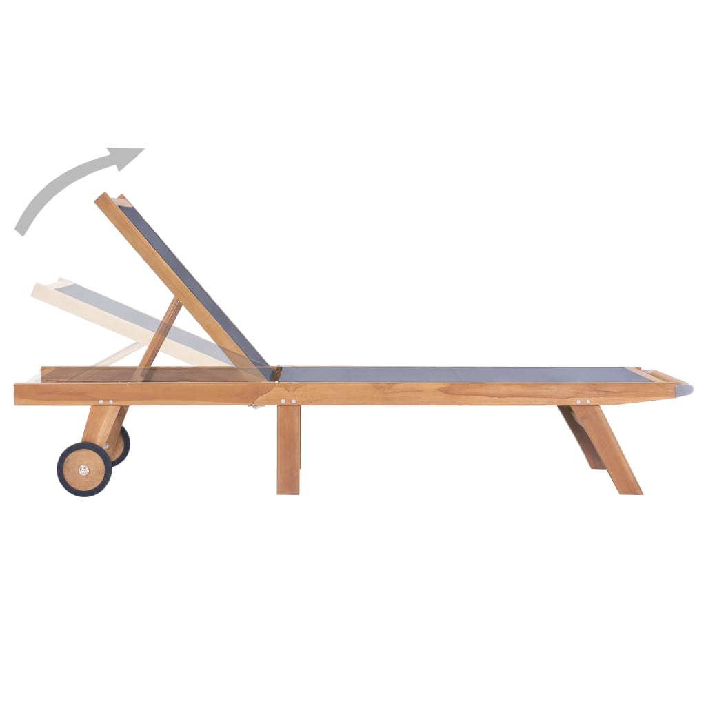 Folding Sun Loungers With Wheels 2 Pcs Solid Teak And Textilene