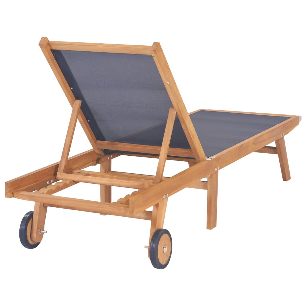 Folding Sun Loungers With Wheels 2 Pcs Solid Teak And Textilene