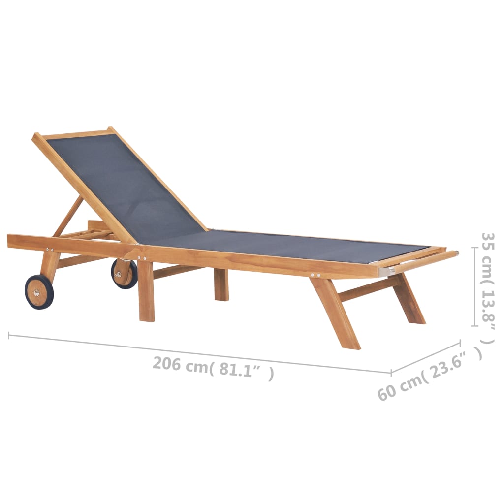 Folding Sun Loungers With Wheels 2 Pcs Solid Teak And Textilene