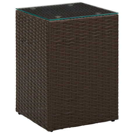 Side Tables 3 Pcs With Glass Top Poly Rattan
