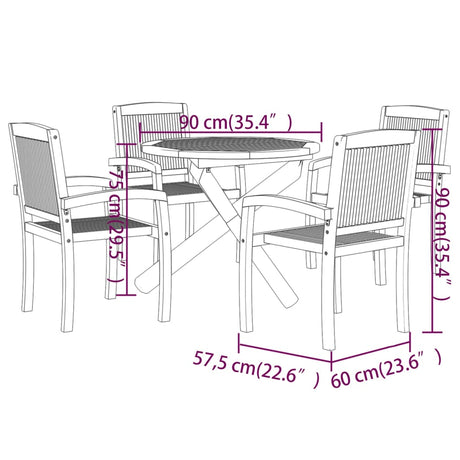 5 Piece Garden Dining Set Solid Wood Teak