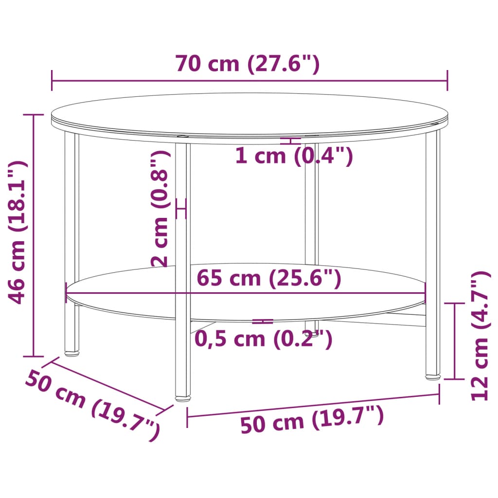 Tea Table 70 Cm Tempered Glass