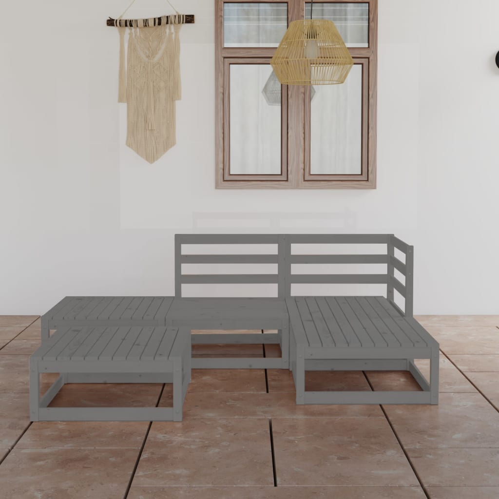 5 Piece Garden Lounge Set Solid Wood Pine