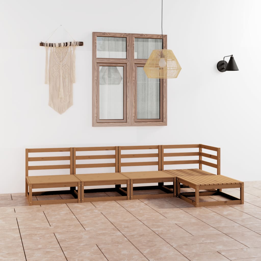 5 Piece Garden Lounge Set Solid Wood Pine