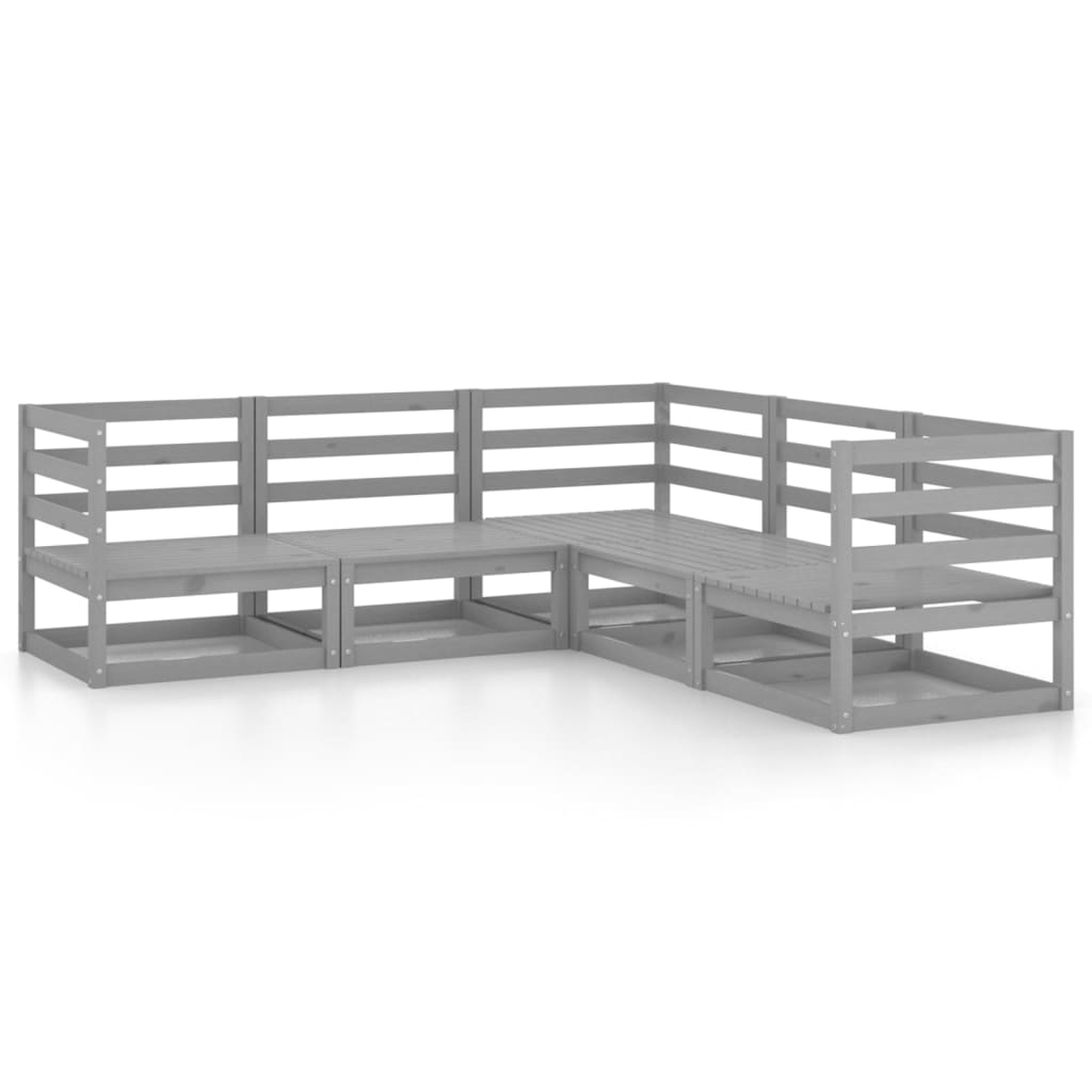 5 Piece Garden Lounge Set Grey Solid Wood Pine