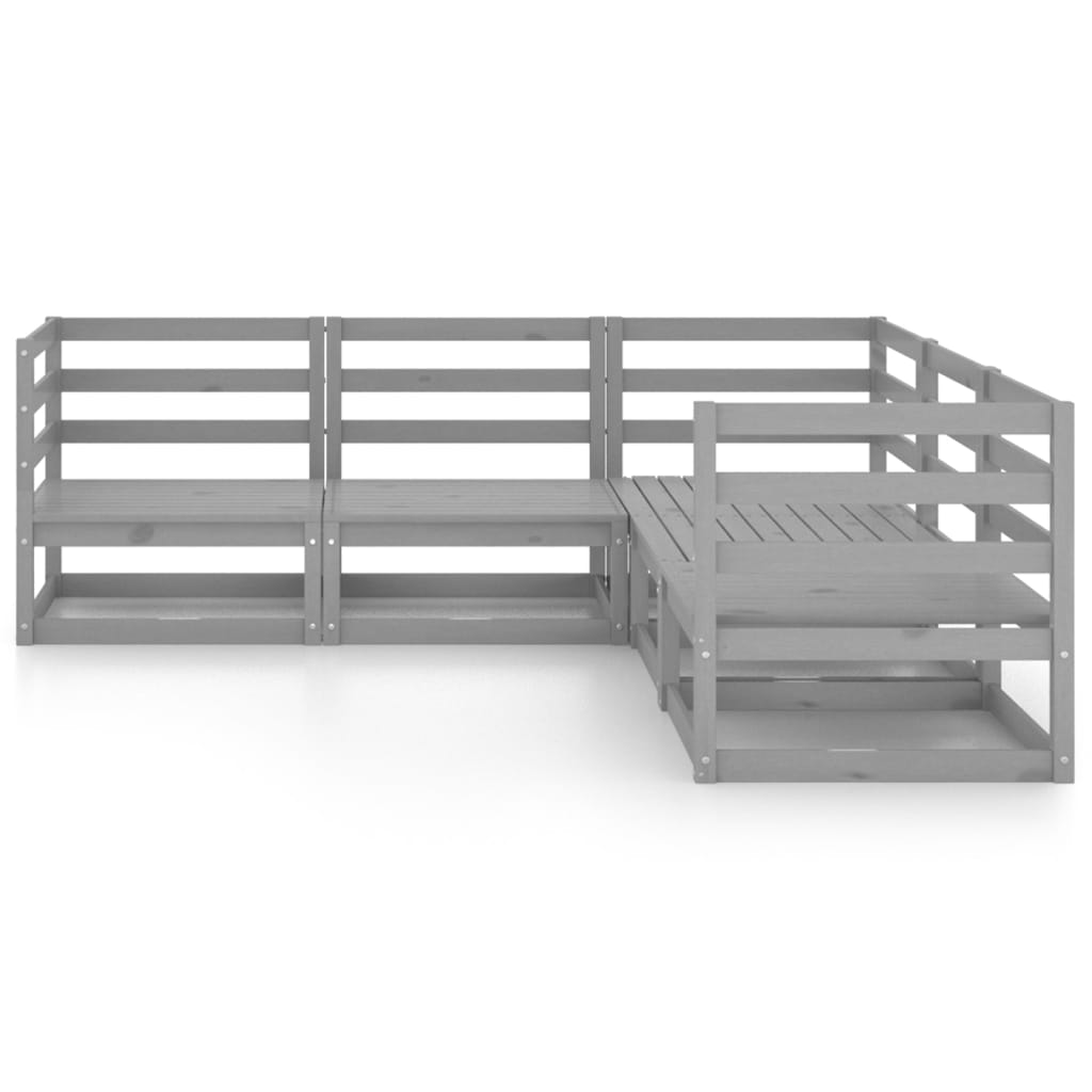 5 Piece Garden Lounge Set Grey Solid Wood Pine