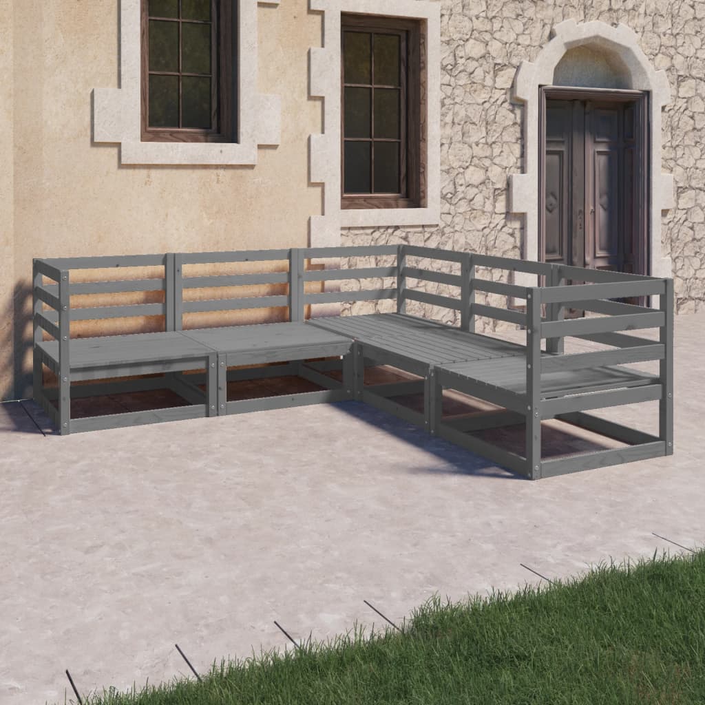 5 Piece Garden Lounge Set Grey Solid Wood Pine