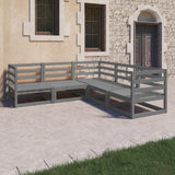 5 Piece Garden Lounge Set Grey Solid Wood Pine