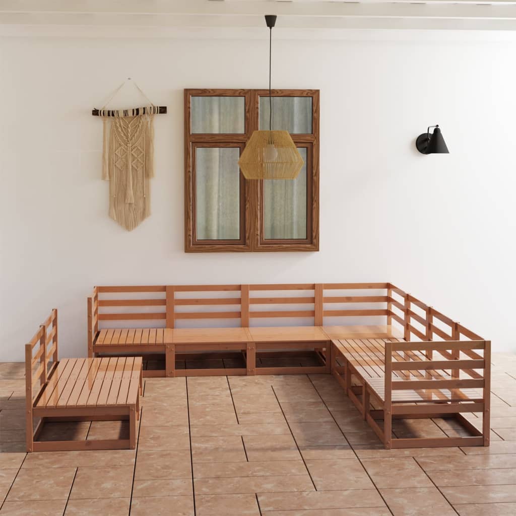 9 Piece Garden Lounge Set Solid Pinewood