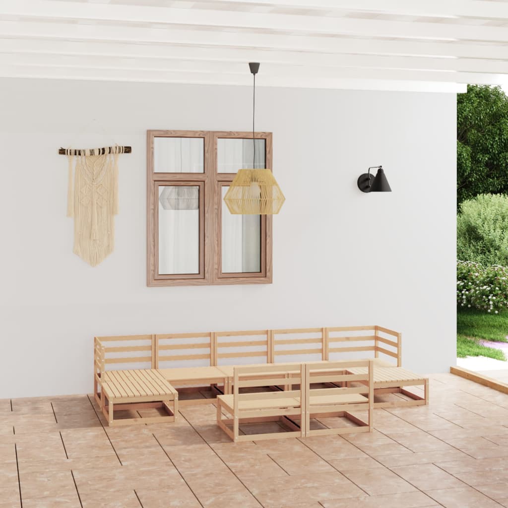 9 Piece Garden Lounge Set Solid Wood Pine