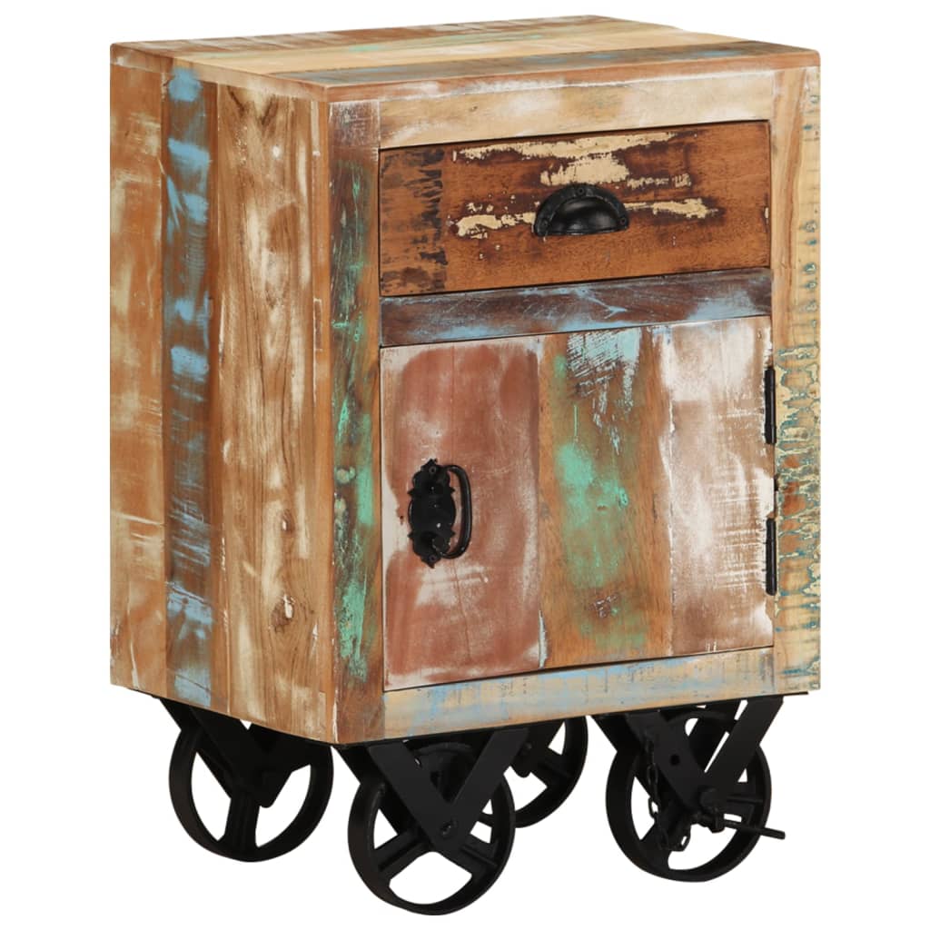 Bedside Cabinet With Wheels 40X30X57 Cm Solid Reclaimed Wood