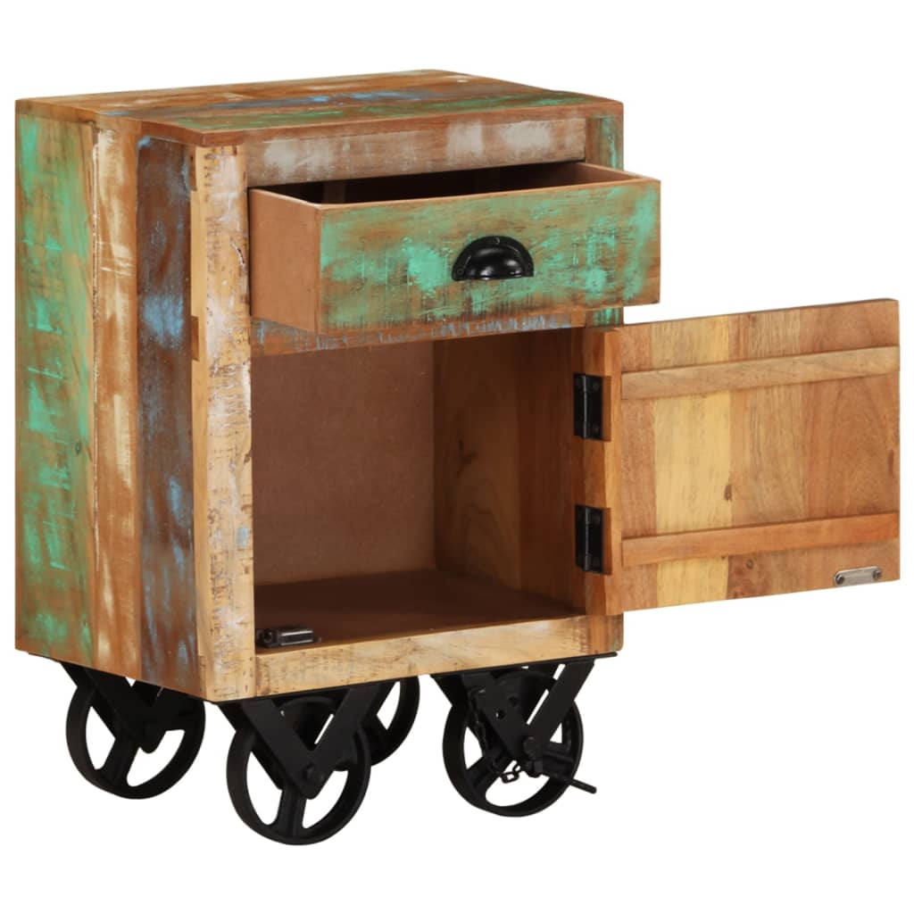 Bedside Cabinet With Wheels 40X30X57 Cm Solid Reclaimed Wood
