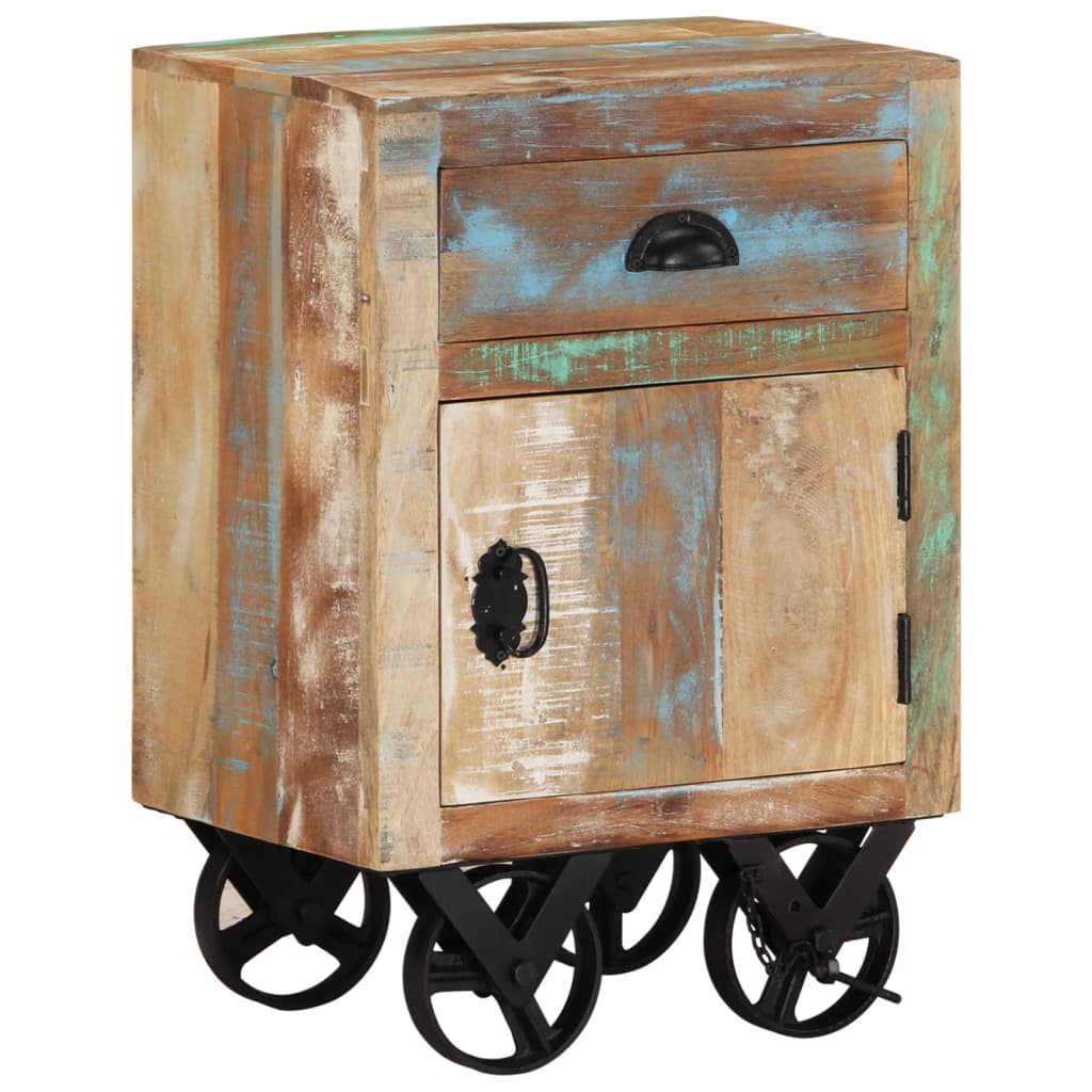 Bedside Cabinet With Wheels 40X30X57 Cm Solid Reclaimed Wood
