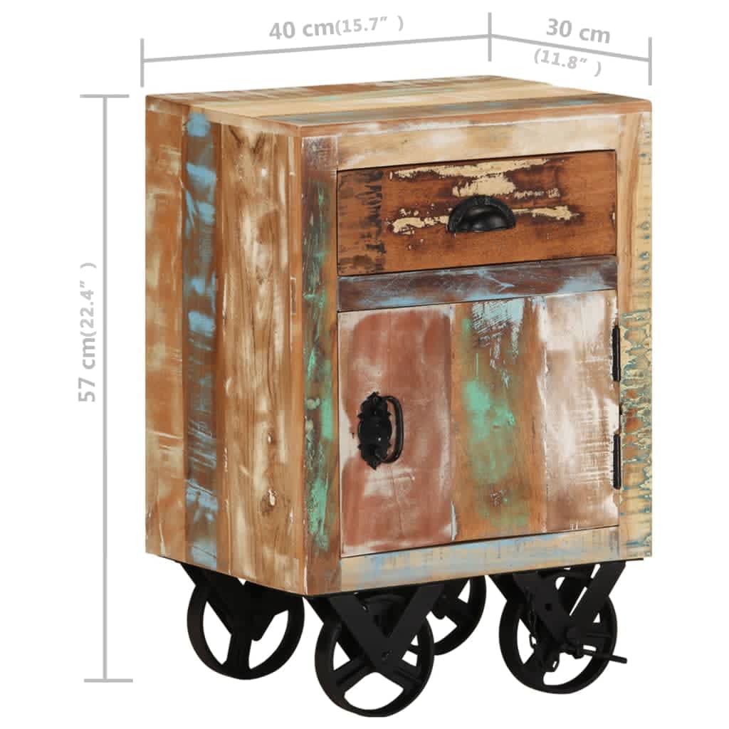 Bedside Cabinet With Wheels 40X30X57 Cm Solid Reclaimed Wood