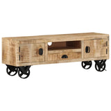 Tv Cabinet With Wheels 110X30X Rough Mango Wood