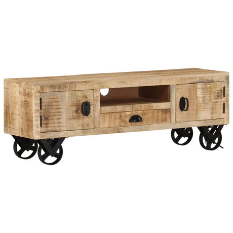 Tv Cabinet With Wheels 110X30X Rough Mango Wood