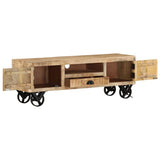Tv Cabinet With Wheels 110X30X Rough Mango Wood