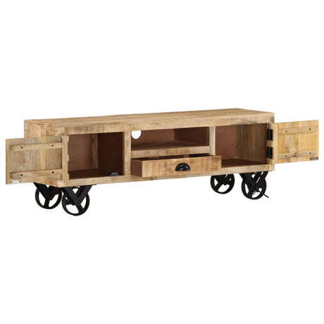 Tv Cabinet With Wheels 110X30X Rough Mango Wood