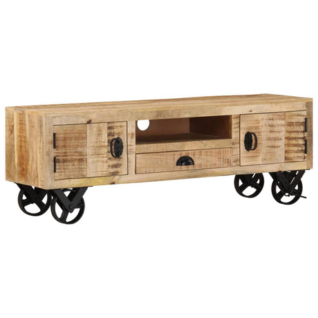 Tv Cabinet With Wheels 110X30X Rough Mango Wood
