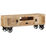 Tv Cabinet With Wheels 110X30X Rough Mango Wood
