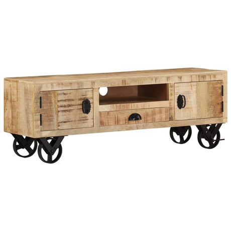Tv Cabinet With Wheels 110X30X Rough Mango Wood