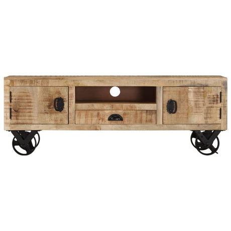 Tv Cabinet With Wheels 110X30X Rough Mango Wood