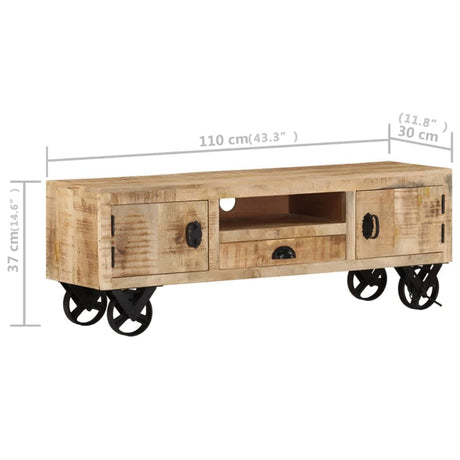 Tv Cabinet With Wheels 110X30X Rough Mango Wood