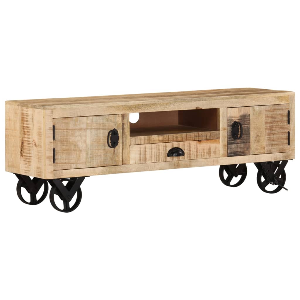 Tv Cabinet With Wheels 110X30X Rough Mango Wood