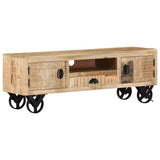 Tv Cabinet With Wheels 110X30X Rough Mango Wood