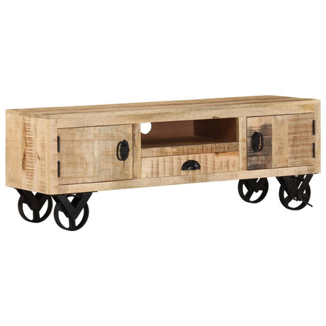 Tv Cabinet With Wheels 110X30X Rough Mango Wood