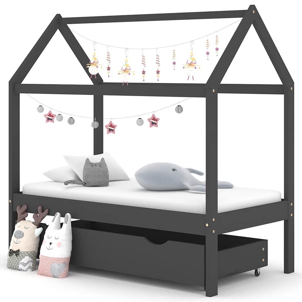 Kids Bed Frame With Drawers Solid Pine Wood