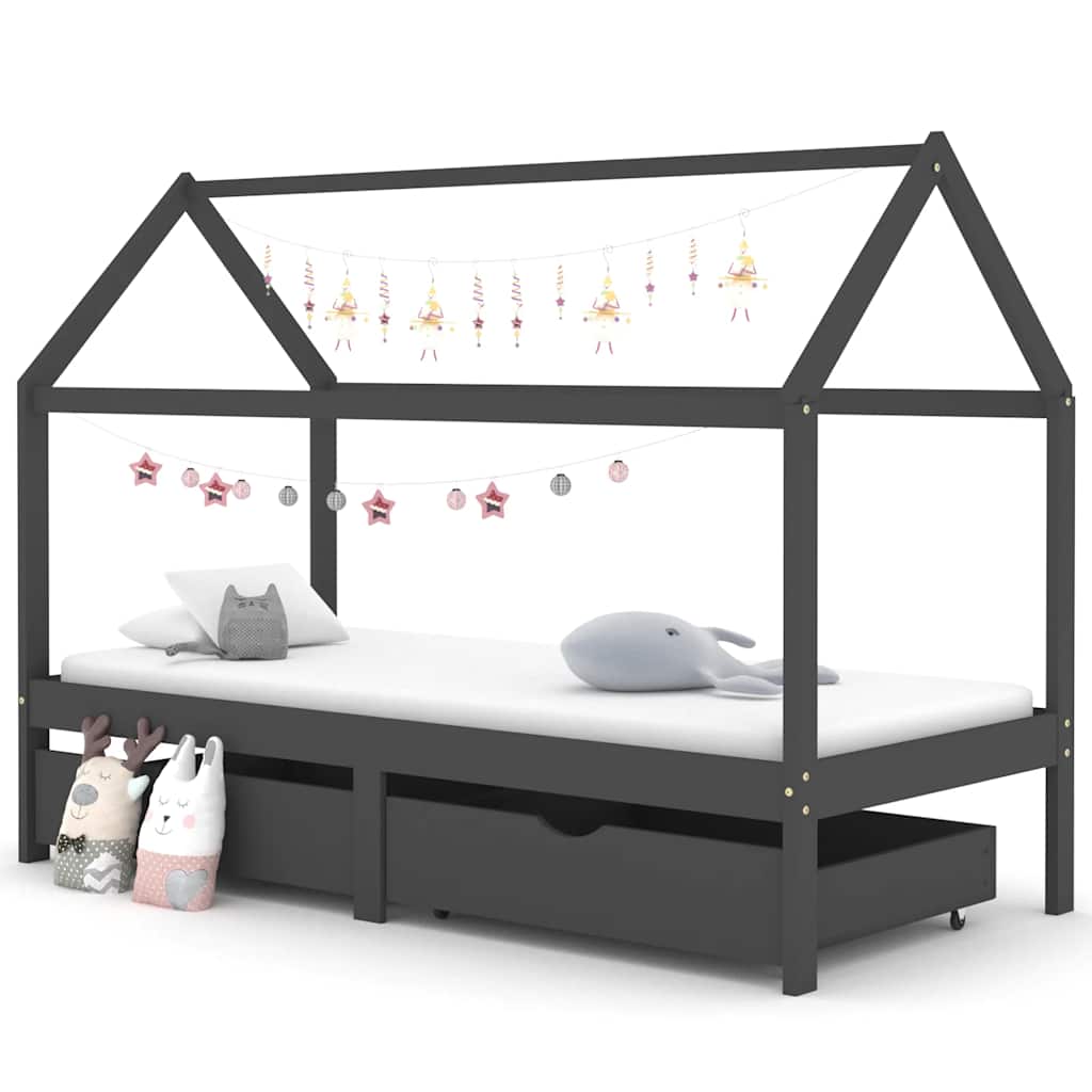 Kids Bed Frame With Drawers Solid Pine Wood