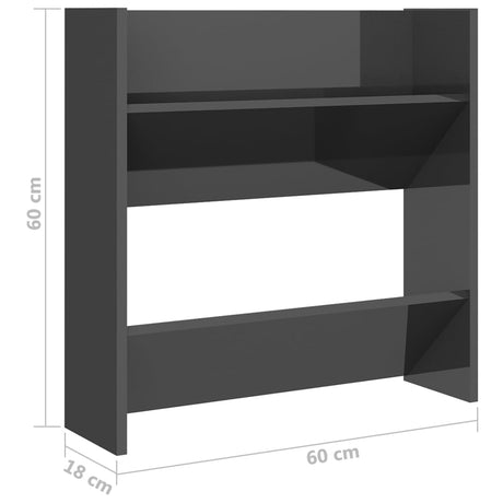 Wall Shoe Cabinet 60X18X Engineered Wood High Gloss Grey