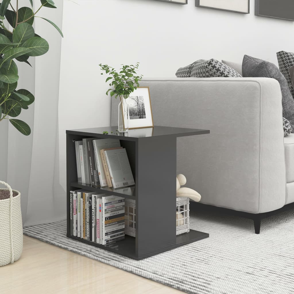 Side Table High Gloss Grey 45x45x48 cm Engineered Wood