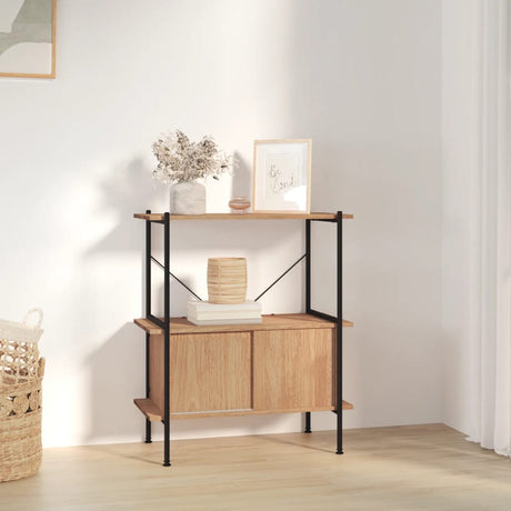 3-Tier Shelving Unit With Cabinet 80X40X Steel And Engineered Wood