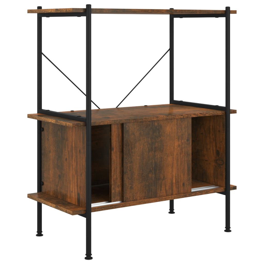 3-Tier Shelving Unit With Cabinet 80X40X Steel And Engineered Wood