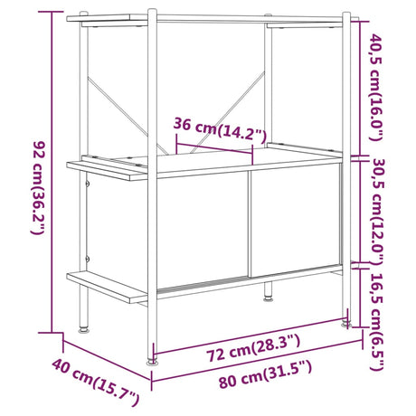 3-Tier Shelving Unit With Cabinet 80X40X Steel And Engineered Wood