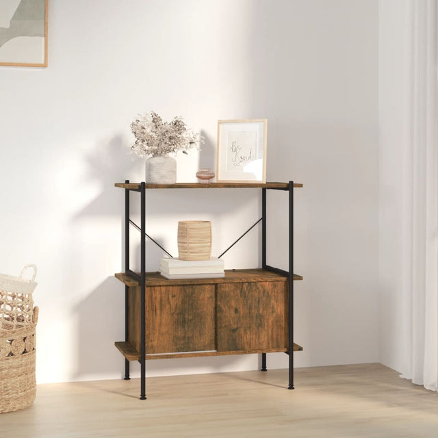 3-Tier Shelving Unit With Cabinet 80X40X Steel And Engineered Wood