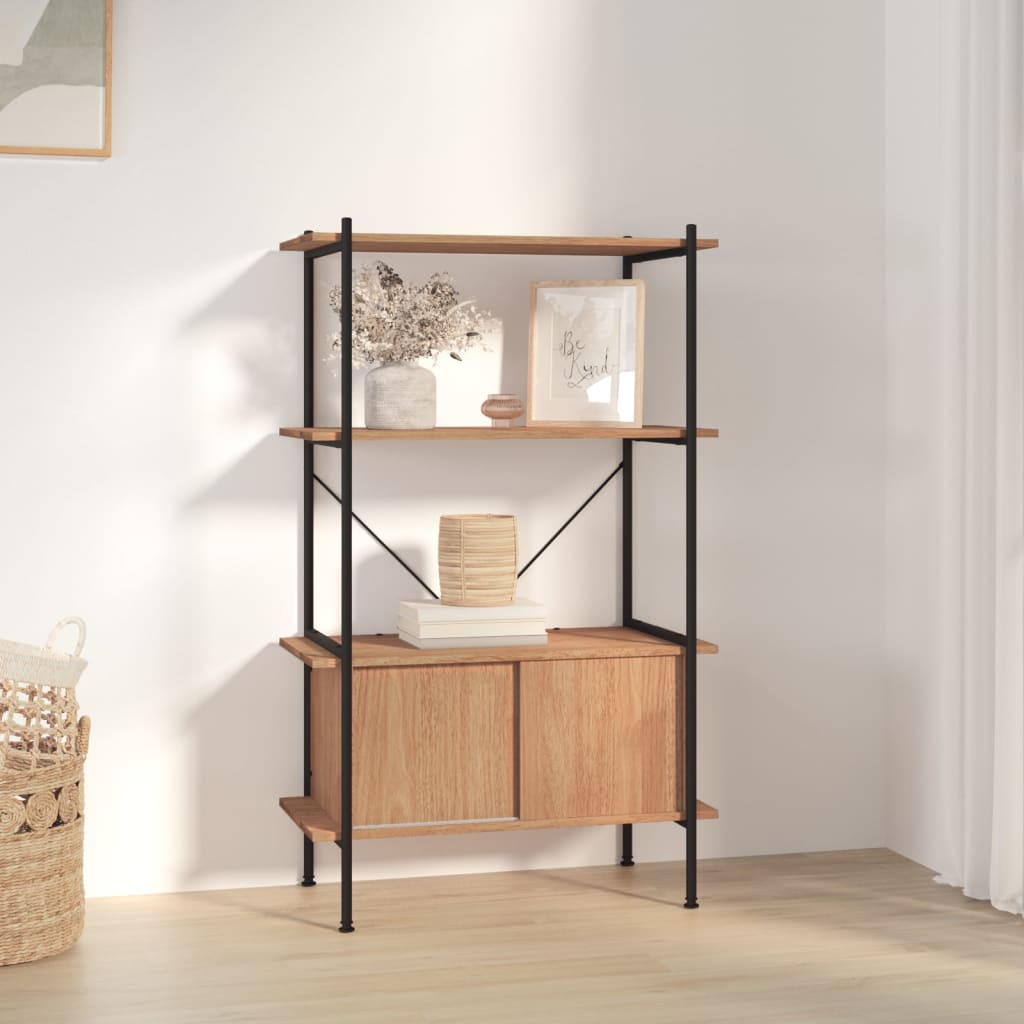 3-Tier Shelving Unit With Cabinet 80X40X Steel And Engineered Wood