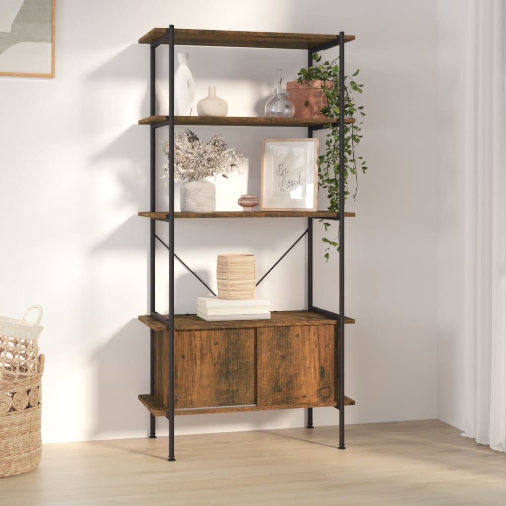 3-Tier Shelving Unit With Cabinet 80X40X Steel And Engineered Wood