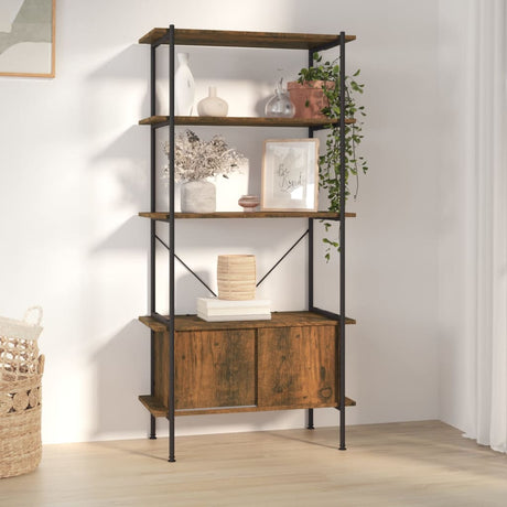 3-Tier Shelving Unit With Cabinet 80X40X Steel And Engineered Wood