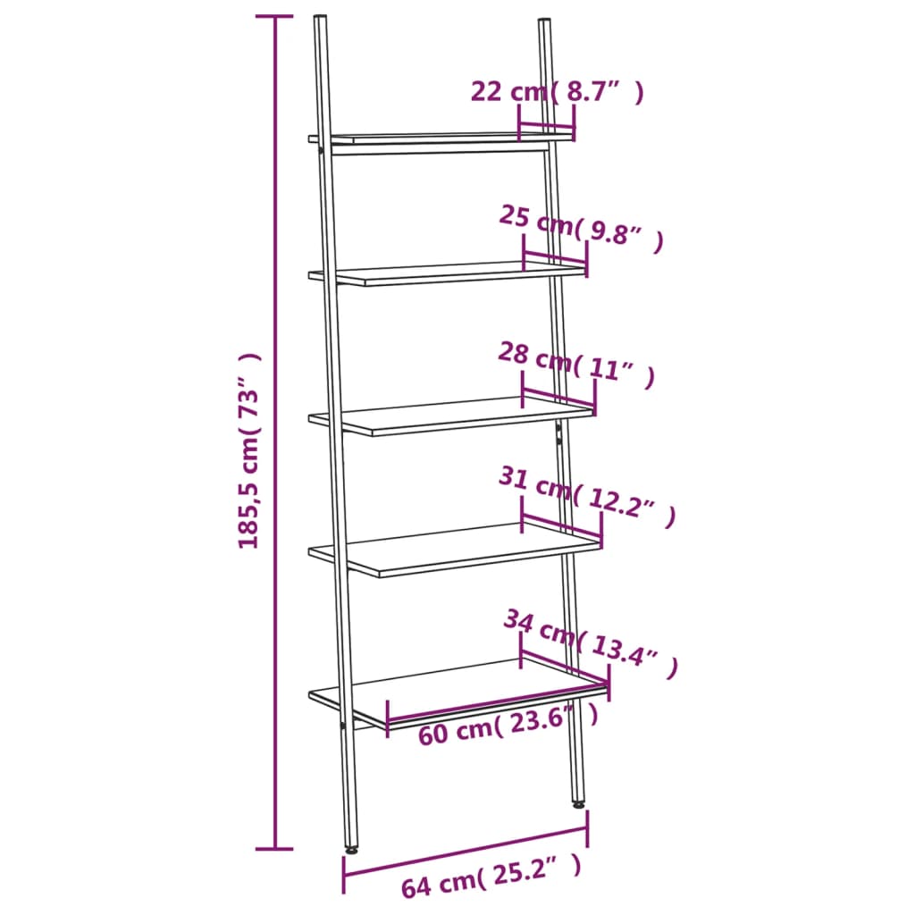 5-Tier Leaning Shelf 64X34X