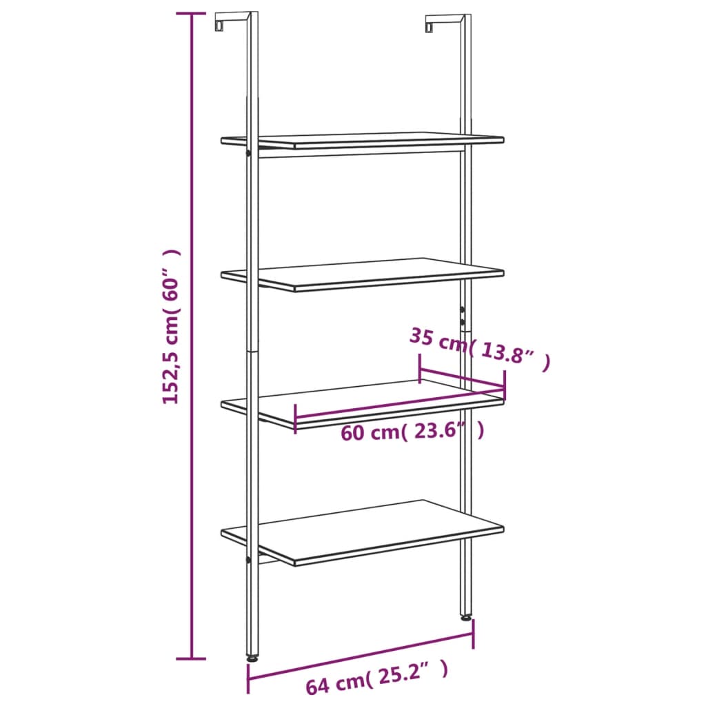 4-Tier Leaning Shelf And Black 64X35X