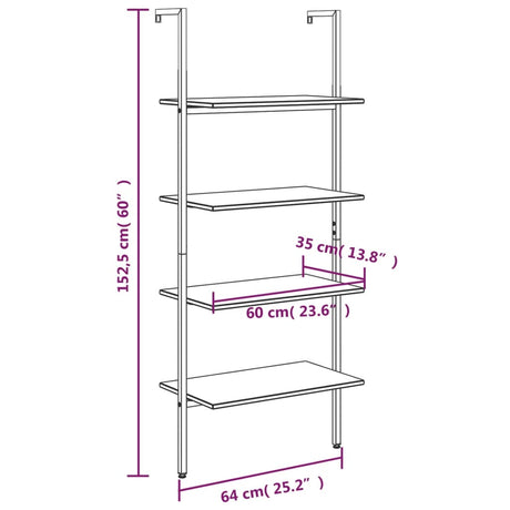 4-Tier Leaning Shelf And Black 64X35X