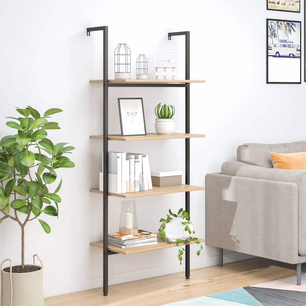 4-Tier Leaning Shelf And Black 64X35X